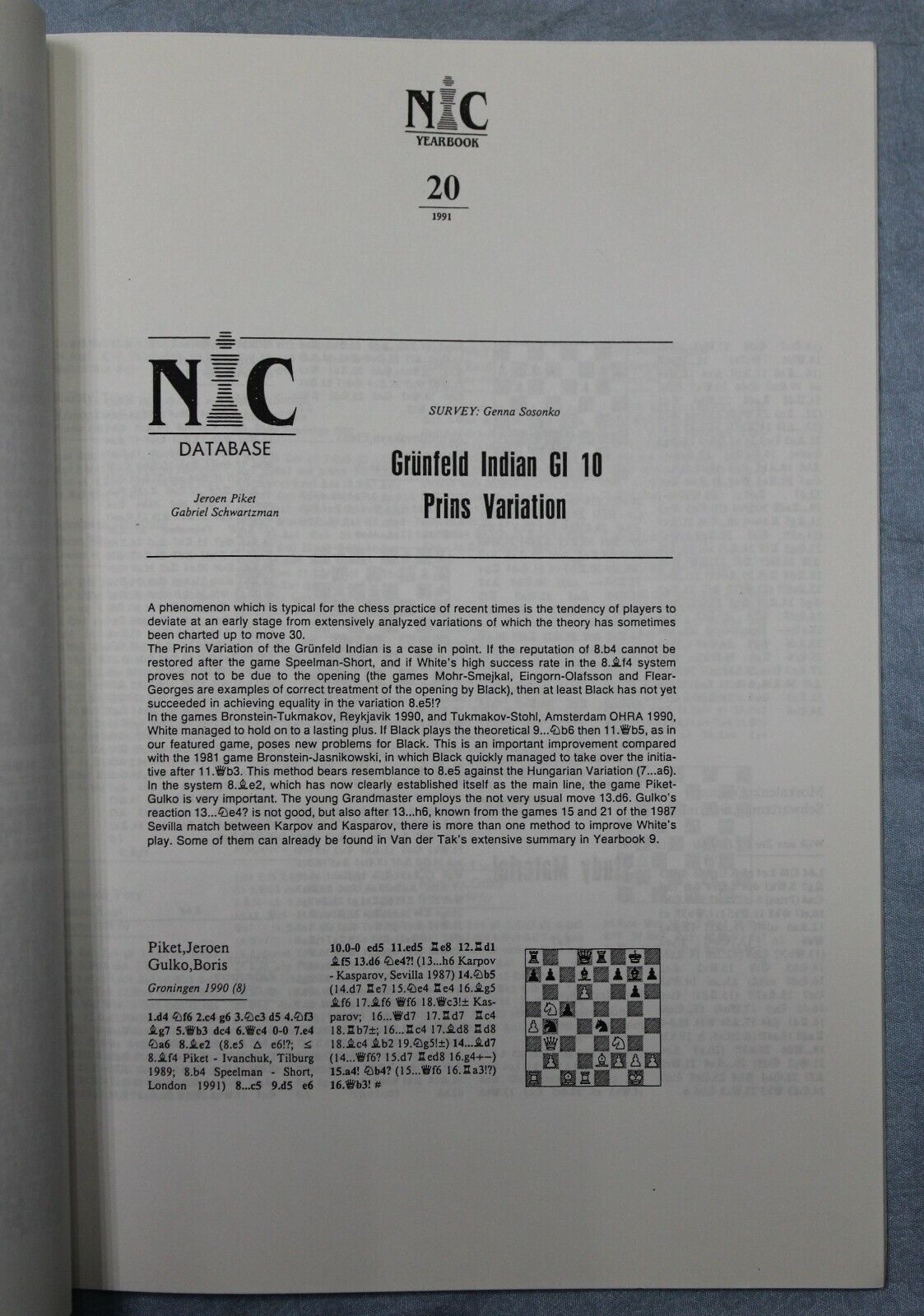 11074.Chess Book: Grunfeld Defence, Annotated games, Chess Informant&NIC Yearbook, 199