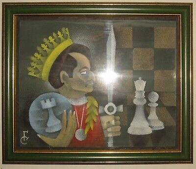 11177.Chess Painting signed by Galina Satonina: Lasker + Satonina's Album as a Gift