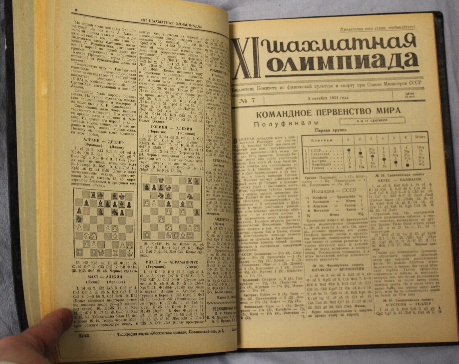 11243.Complete set 20 Soviet Chess Bulletins XI Chess Olympiad 1954.Publisher' binding