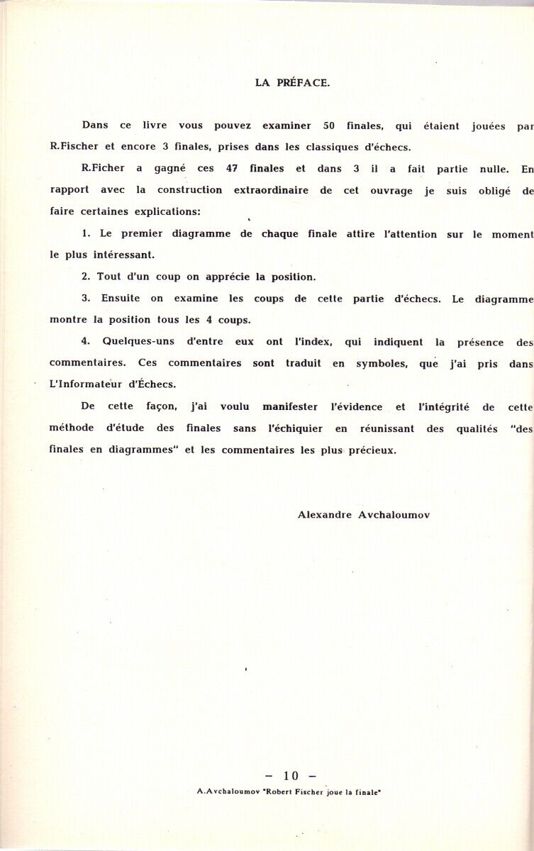 11299.French language chess book: ROBERT FISHER JOUE LA FINALE