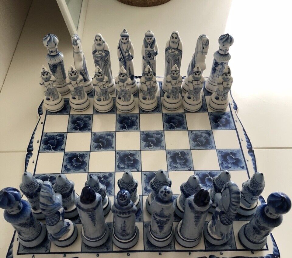 11907.Unique exemplar! Russian Porcelain Chess Set. Gzhel